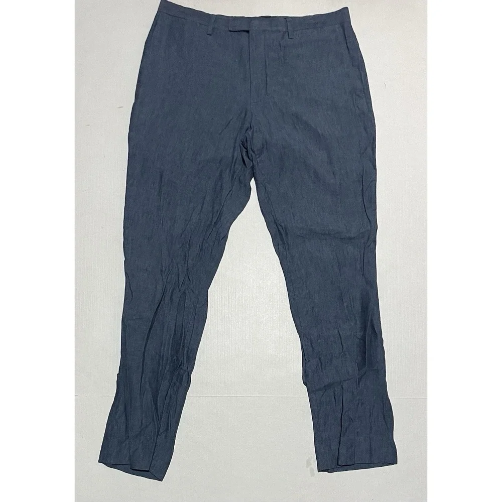 Banana Republic Slim Fit Chino Pants Men Size 33 X 31 Blue 100% Linen Preppy